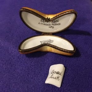Limoges Fortune Cookie Trinket Box Peint Main means hand-painted and initialed
